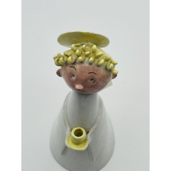 Vtg Clay Art Pottery Angel Figurine Candle Holder Made in Italy Blonde - Picture 5 of 8